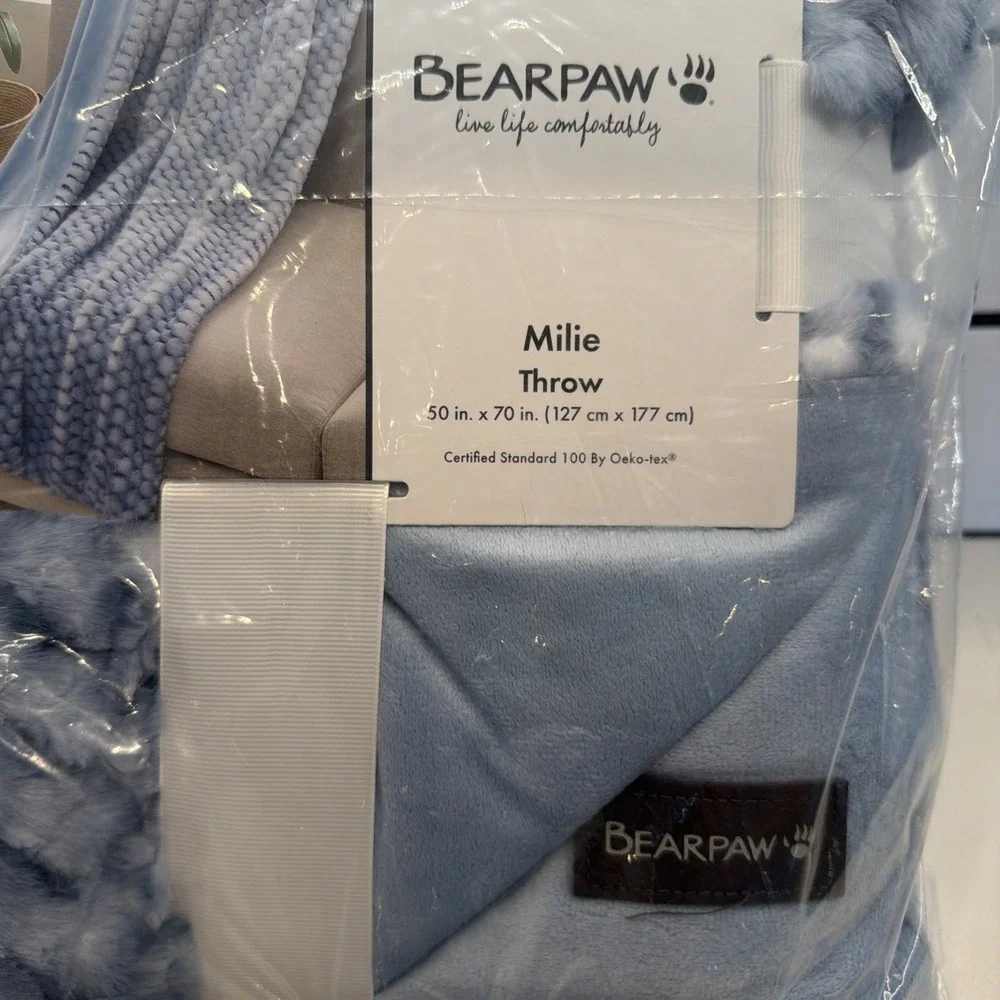 BearPaw Milie Faux Fur Throw Blanket Blue Fog NEW!!